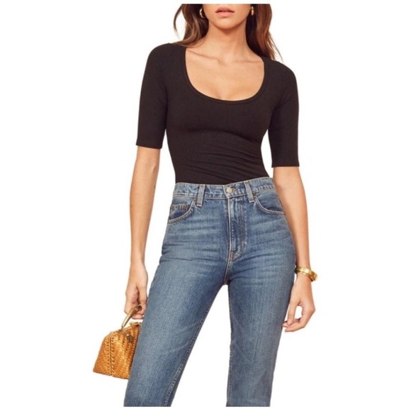REFORMATION Delia Ribbed Top In Black Size Small‎ - Picture 2 of 6